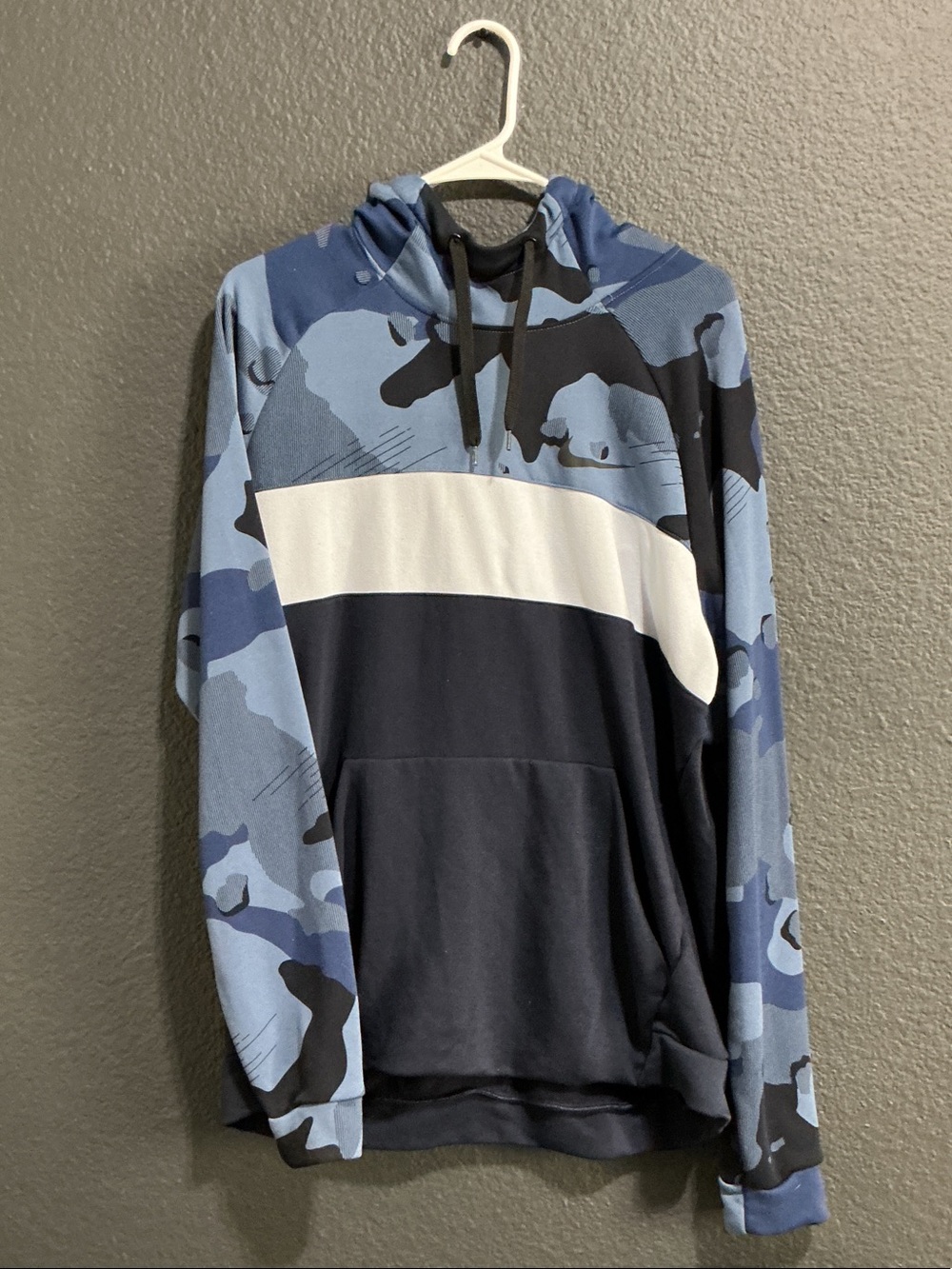 Nike Blue Camo Pullover Hoodie with White Chest Panel